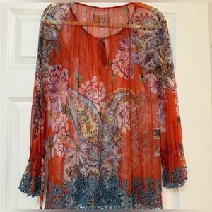 Johnny Was Biya Floral Paisley Sheer Blouse